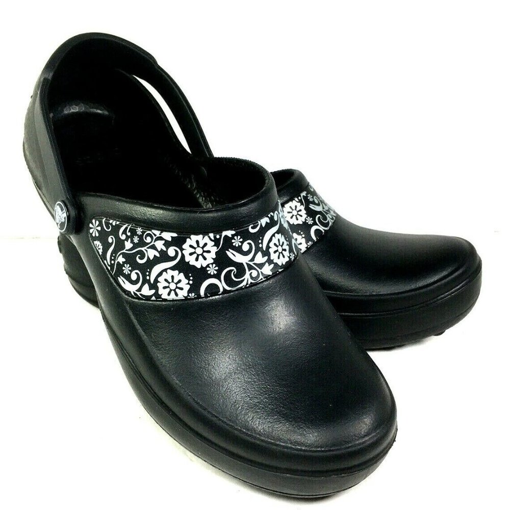 Crocs Womens  Black Clog with Flower Print US 8